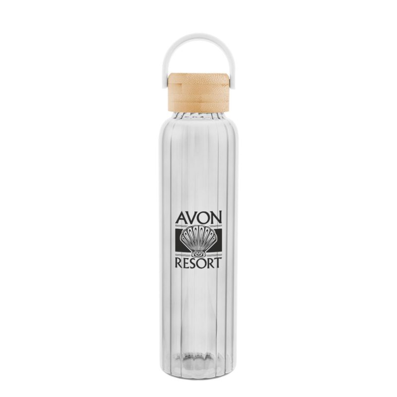 Custom 20 Oz. Ribbed Borosilicate Glass Bottle With Bamboo Lid - 3