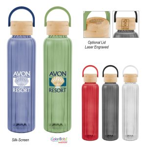 Custom 20 Oz. Ribbed Borosilicate Glass Bottle With Bamboo Lid