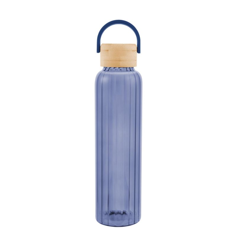 Custom 20 Oz. Ribbed Borosilicate Glass Bottle With Bamboo Lid - 4