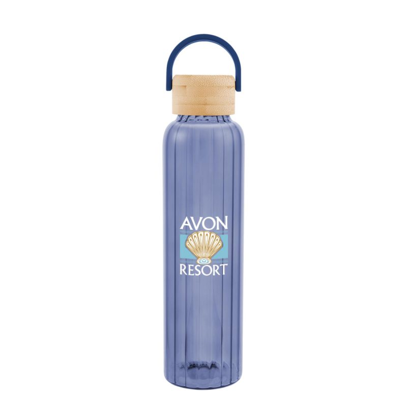 Custom 20 Oz. Ribbed Borosilicate Glass Bottle With Bamboo Lid - 5