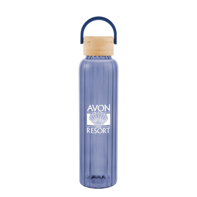 Custom 20 Oz. Ribbed Borosilicate Glass Bottle With Bamboo Lid - 6