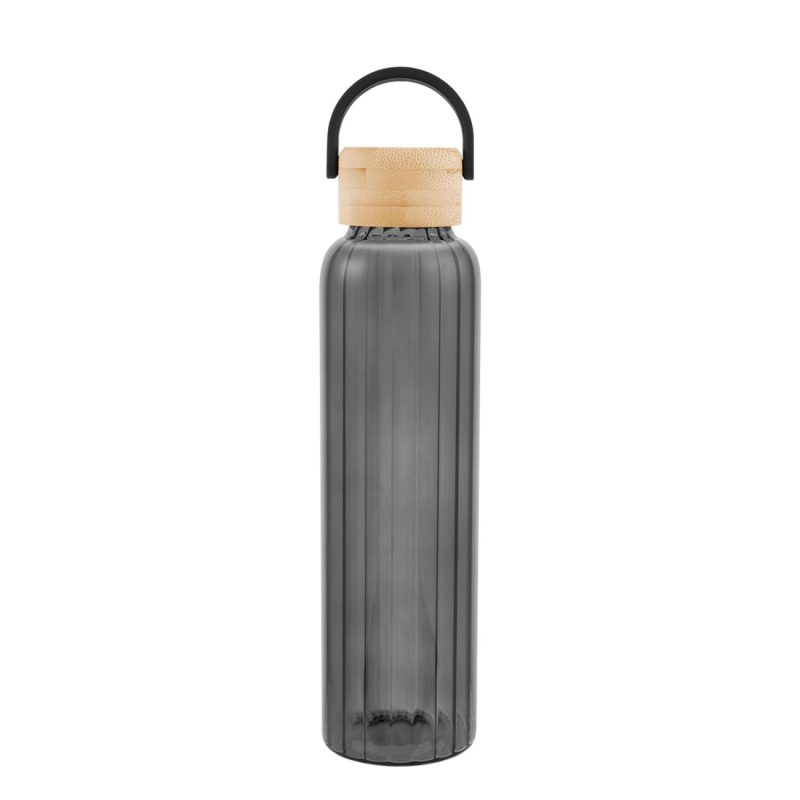 Custom 20 Oz. Ribbed Borosilicate Glass Bottle With Bamboo Lid - 7
