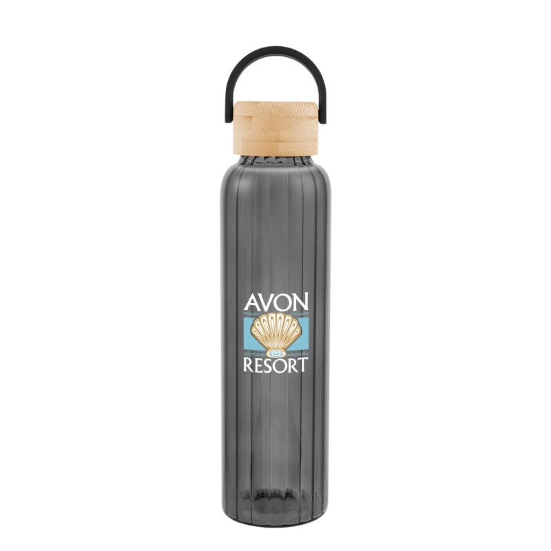 Custom 20 Oz. Ribbed Borosilicate Glass Bottle With Bamboo Lid - 8