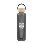 Custom 20 Oz. Ribbed Borosilicate Glass Bottle With Bamboo Lid - 9