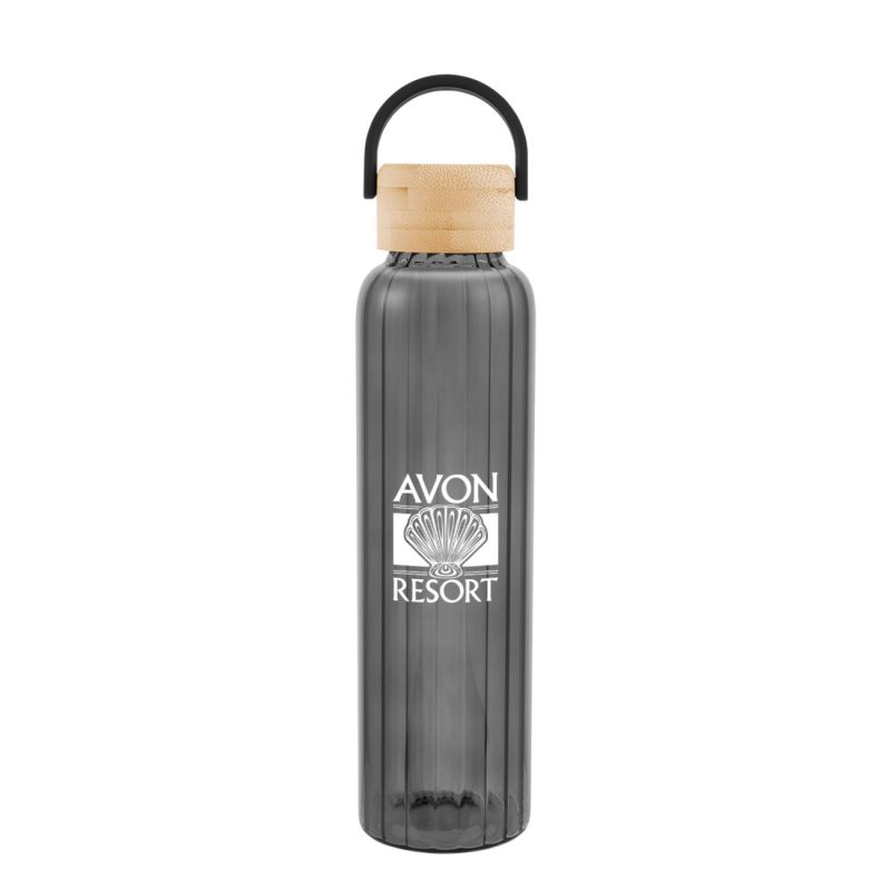 Custom 20 Oz. Ribbed Borosilicate Glass Bottle With Bamboo Lid - 9