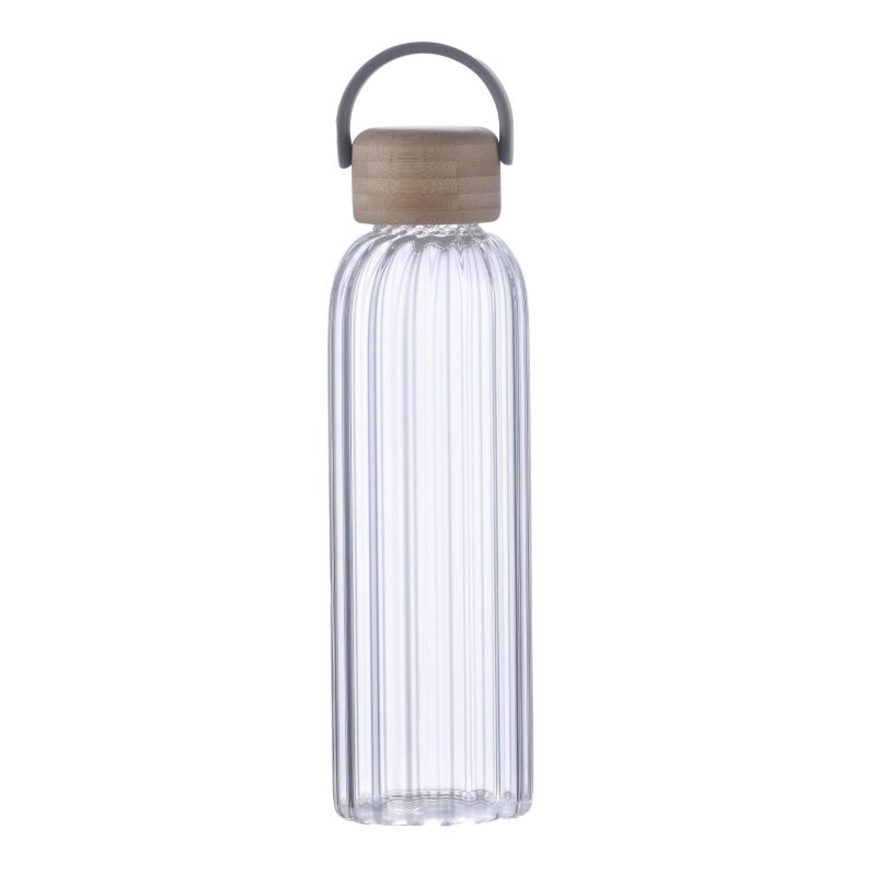 Custom 21 oz Glass Bottle with Inner Stripe with Easy Carry Bamboo Lid - 3