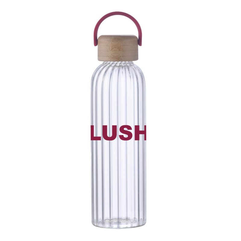 Custom 21 oz Glass Bottle with Inner Stripe with Easy Carry Bamboo Lid - 4