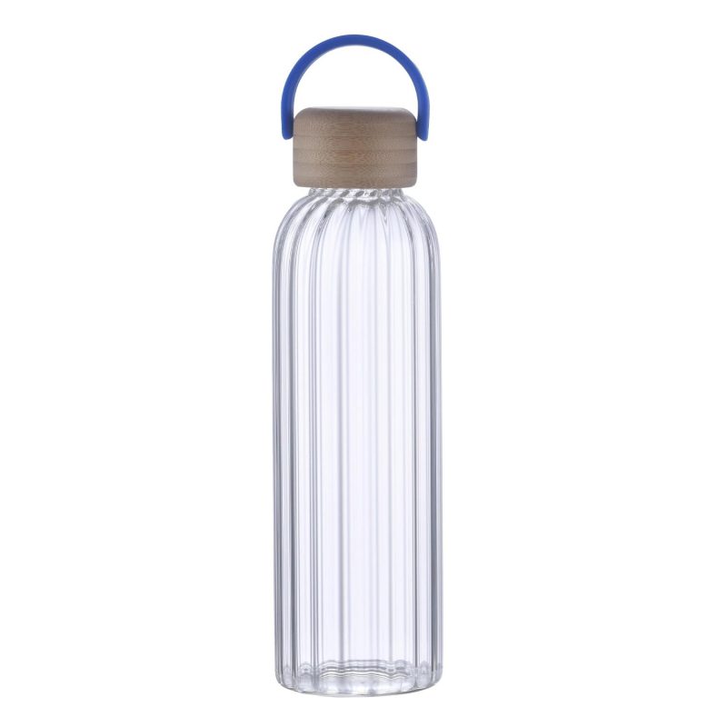 Custom 21 oz Glass Bottle with Inner Stripe with Easy Carry Bamboo Lid - 5