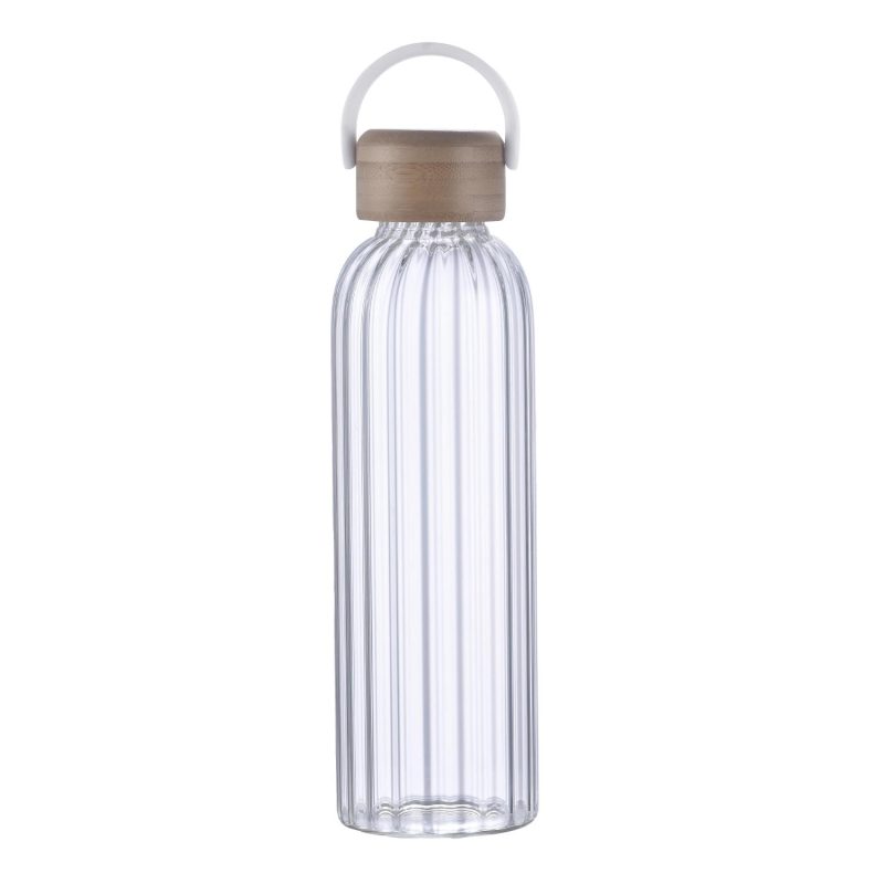Custom 21 oz Glass Bottle with Inner Stripe with Easy Carry Bamboo Lid - 6