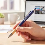 Custom Assias Aluminum Pen w/Bamboo Grip & Blue Refill - 8