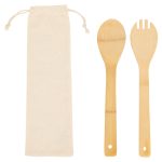 Custom Bamboo Salad Utensils with Cotton Pouch - 1