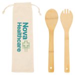 Custom Bamboo Salad Utensils with Cotton Pouch