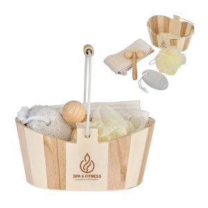 Custom Serene 4pc Spa Kit in Wooden Bucket