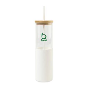 Custom Aviana Journey Glass Tumbler with Straw - 20 Oz - White