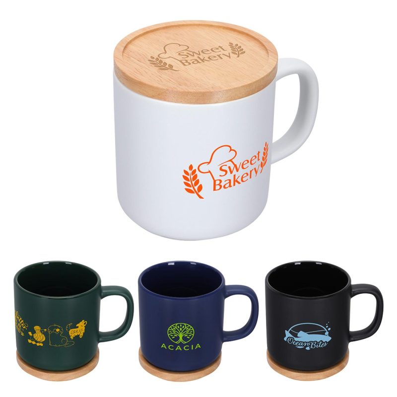 Custom Dalton 12 oz Ceramic Mug w/ Bamboo Lid/Coaster
